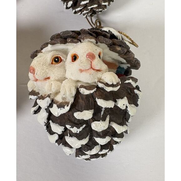 12 Animal Pinecone Christmas Ornaments Birds Bunnies Mice Raccoon Woodland - Picture 3 of 13